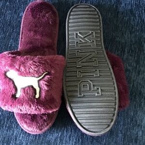 VS PINK Purple Slide On Slippers with Silver Dog